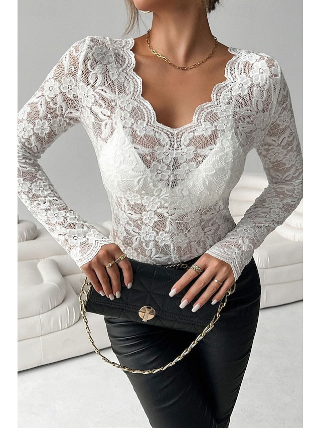 Women's Blouse Lace Tops Lace Plain Stylish Modern Long