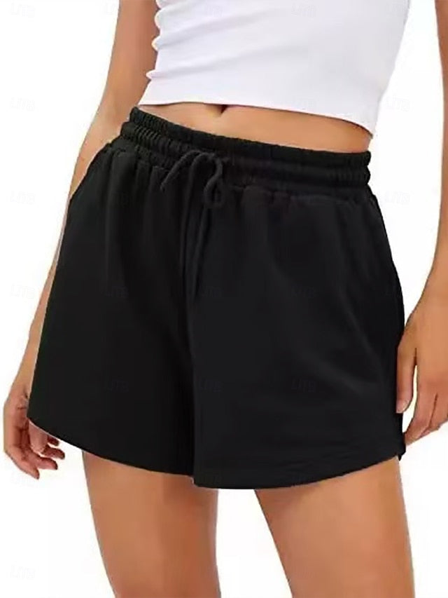 Summer solid color high waisted sports and leisure drawstring