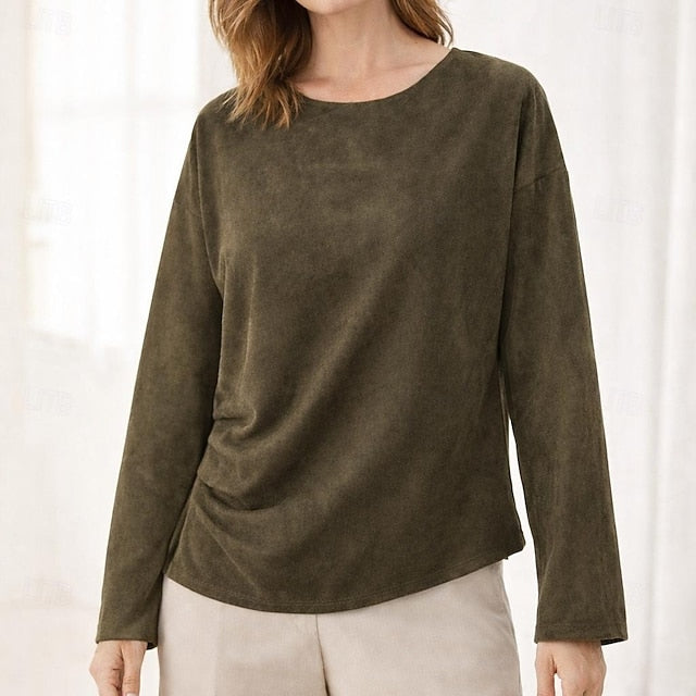 Women's T Shirt Suede Shirt Pleats Asymmetrical Solid Color