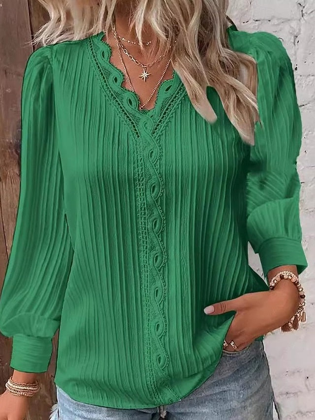 Women's Lace Shirt Blouse Lace Patchwork Solid Color