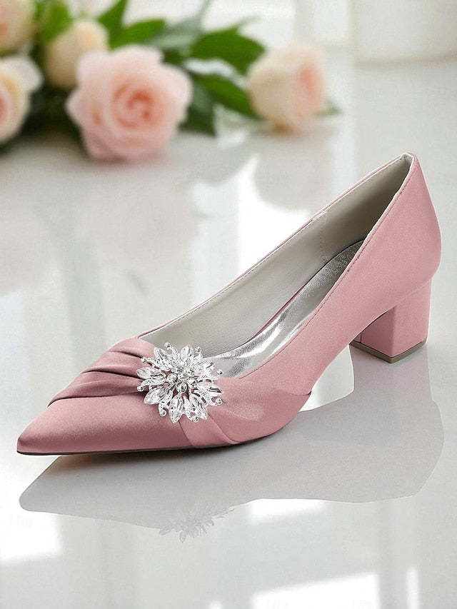 Crystal Women's with Low Heel White Block Pumps