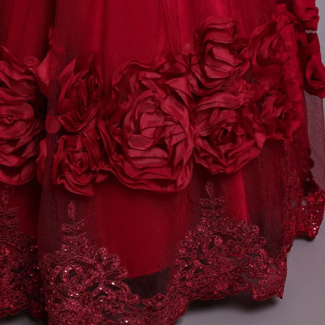 A Kids Girls' Party Line Little Dress Floral Plain