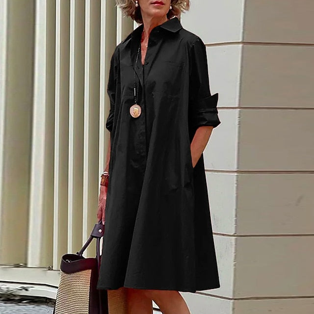 Women's Shirt Dress Casual Dress Shift Dress Pure Color