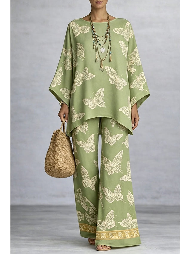 Women's Pants Sets Long Sleeve Round Neck Graphic Butterfly