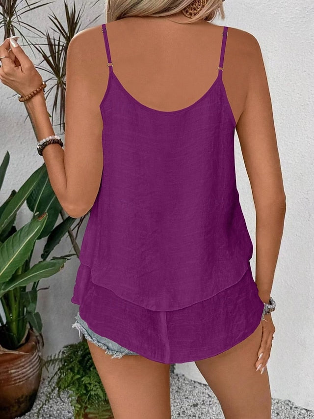 Women's Tank Top Ruffle Plain Fashion Modern Casual
