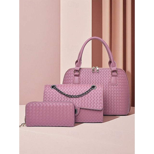 Handbag Set Brown Leather Women's Woven – 3-Piece Faux