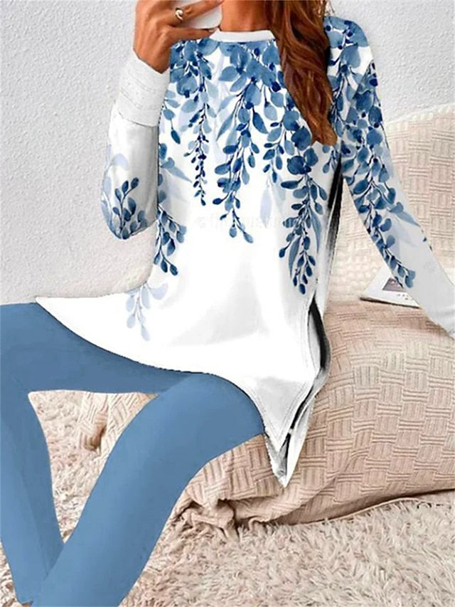 Women's T Shirt Pants Sets Pants Trousers Long Sleeve Round