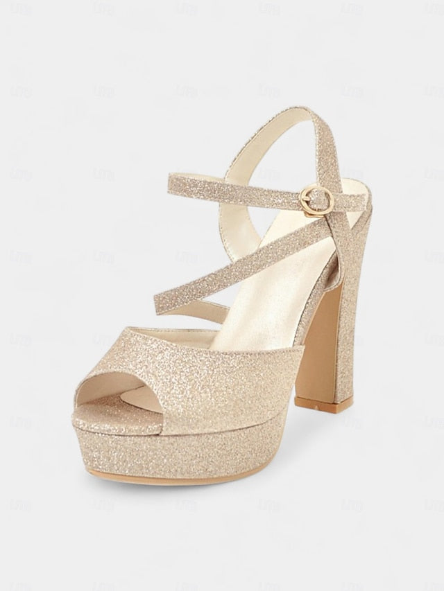 with Glitter High Platform Heel Women's Sandals Ankle Strap