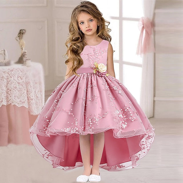 Dress Floral Colored Solid Kids Wedding Girls' Sleeveless