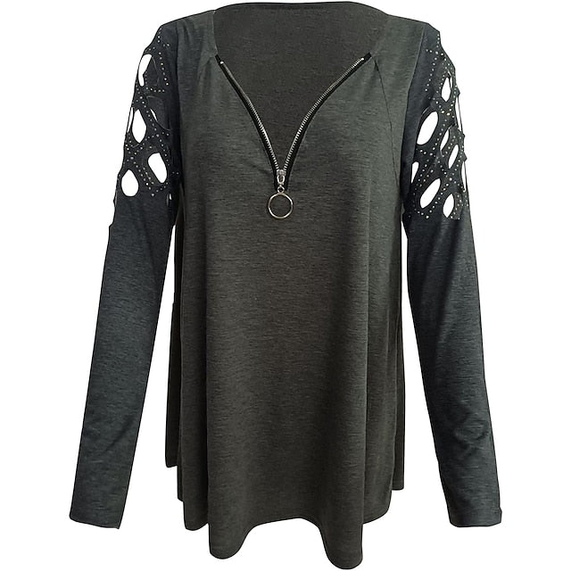 Women's Burgundy Tee Blouse Cut Out Flowing tunic Quarter