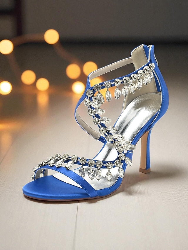 with Strappy Heel High Sandals Rhinestone Women's White