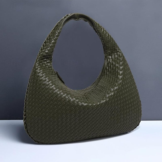 Woven Bag Faux – Burgundy Leather Hobo Women's Chic