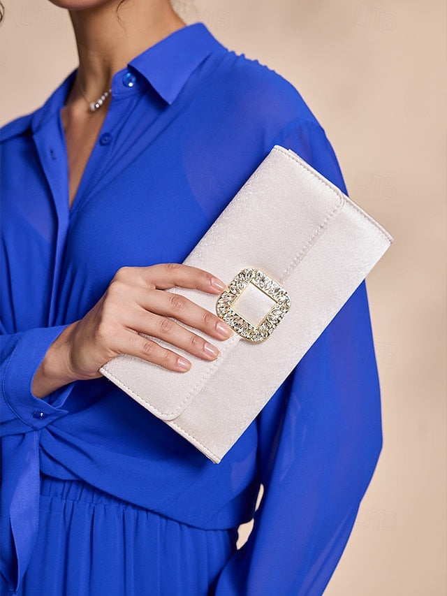 with Women's Satin - Rhinestone Elegant Clutch White Buckle