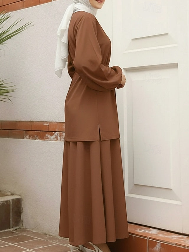 Women's Skirt Sets Bolero Top Long Sleeve Crew Neck Plain