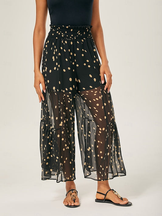 Polka Dot Chiffon Wide-Leg Culottes