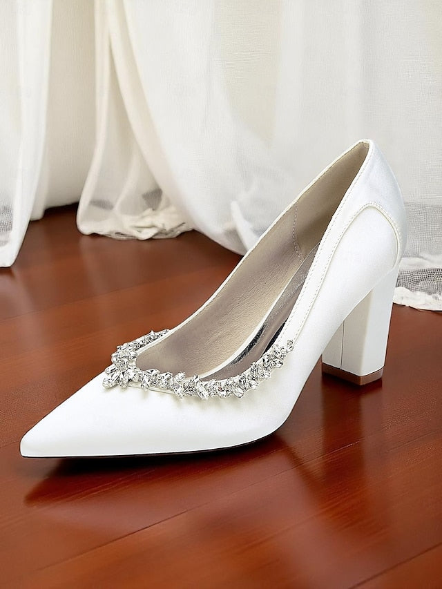 Heel Satin Pumps Block Women's Wedding Pink