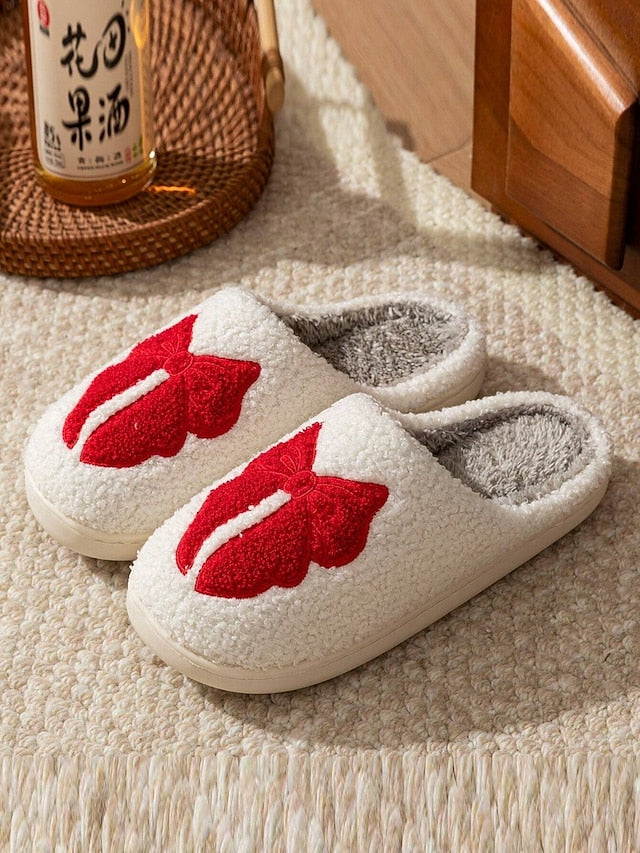 with Women's Bowknot Soft Slippers Red White - and Design