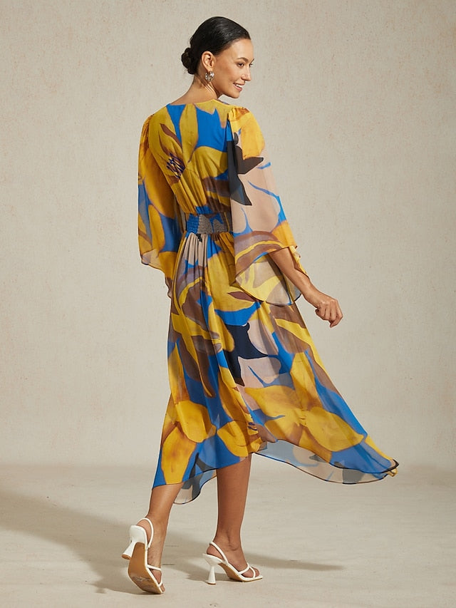Women's Maxi Dress Chiffon Abstract Floral Print Sheer