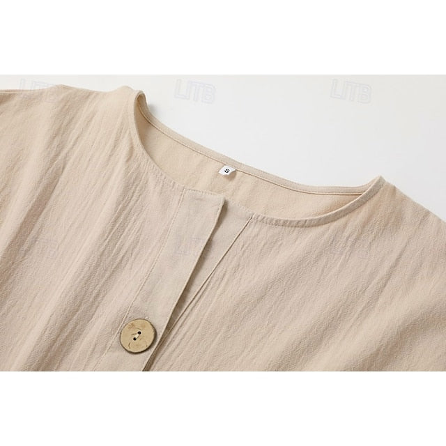 Women's Cotton Linen Shirt Summer Shirt Beach Shirt Button