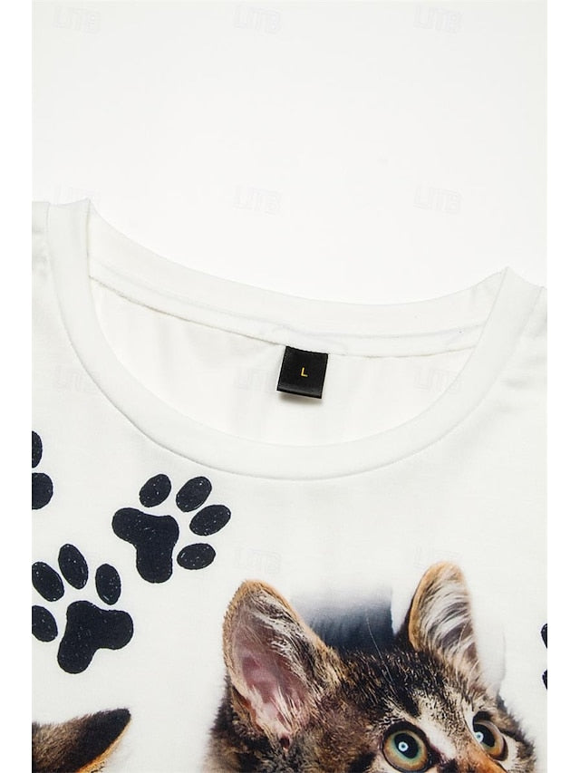 Women's T Shirt Basic Cat Print Short Sleeve Regular Tops