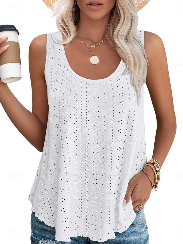 Women's Tank Top Eyelet Plain Fashion Stylish Classic