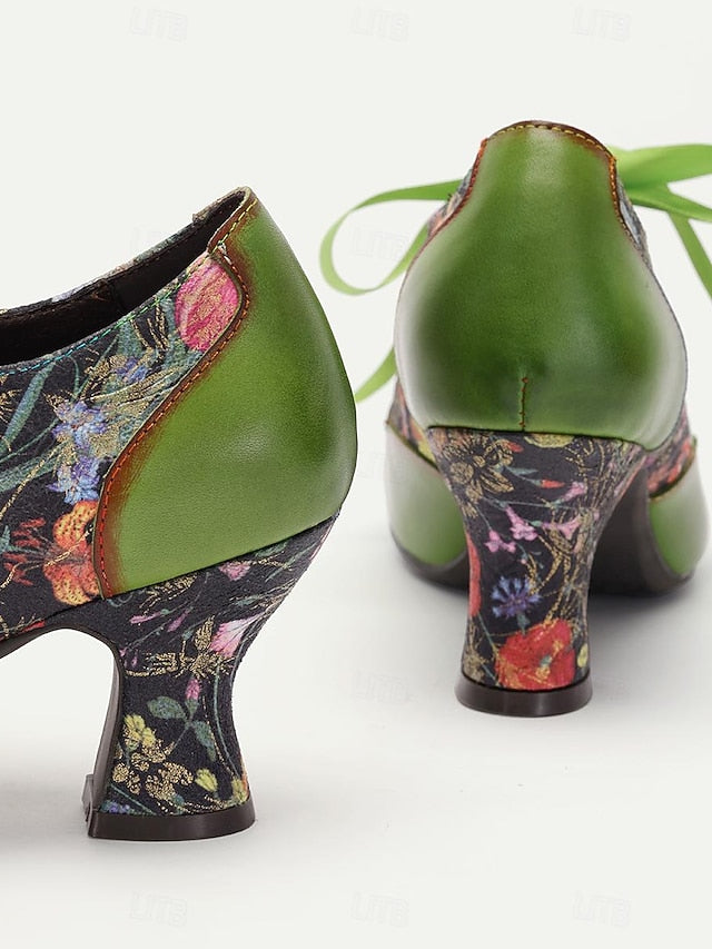 Floral Women's Green Jane Leather with Mary Print Heels