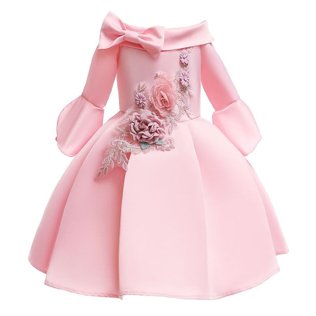 Girls' Sleeve Length Kids Party Formal Floral Dress 3/4