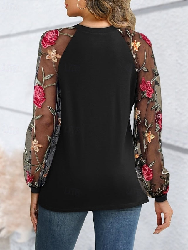 Women's Blouse Lace Print Lace Flower / Plants Elegant