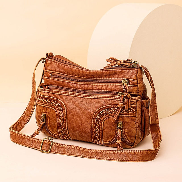 Sac bandoulière en similicuir marron vintage pour femme – Boho