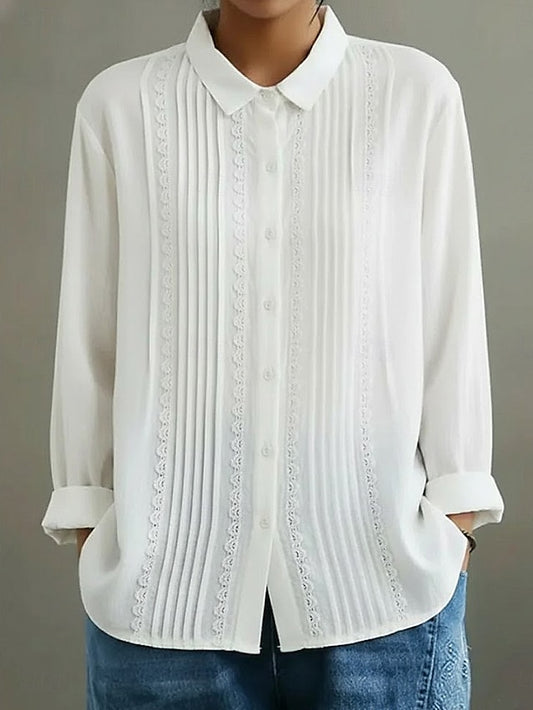 Women's Casual Shirt Button Up Shirt Blouse Lace Patchwork