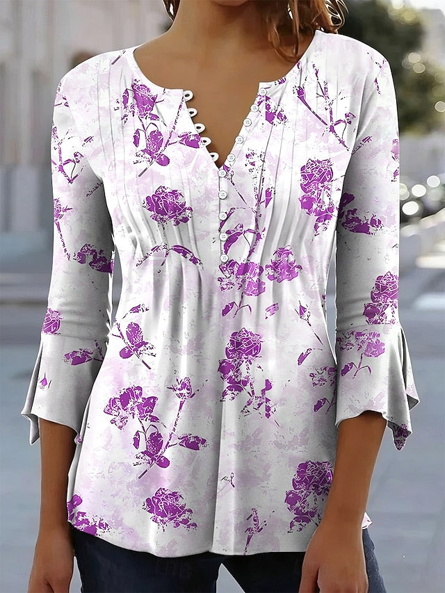 Women's T-Shirt  Floral Graphic Elegant 3/4 Length Sleeve