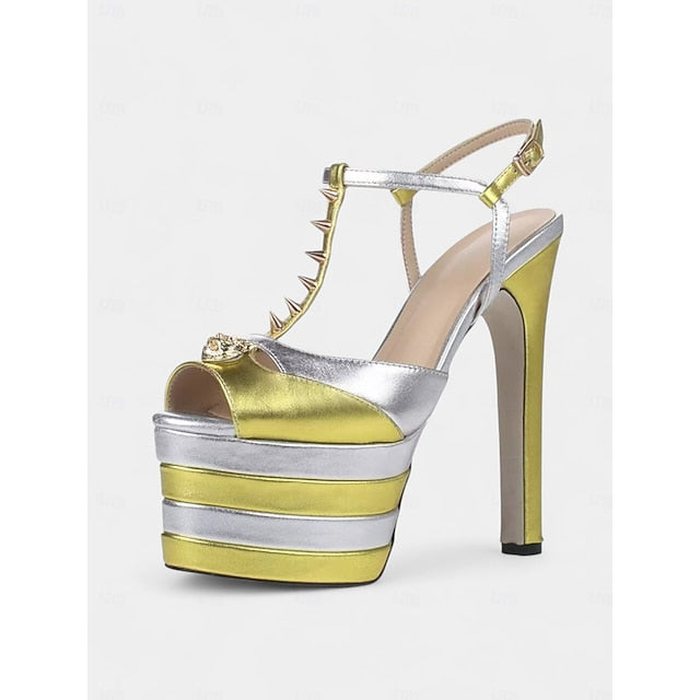 Metallic Gold Platform Women's - Edgy Silver Heels and High