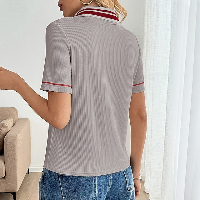 Women's T Shirt Tee Top Patchwork Solid Color Elegant