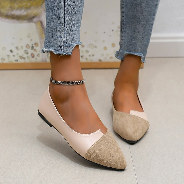 Elegant Slip-On Toe Two-Tone – Pointed Flats Women's