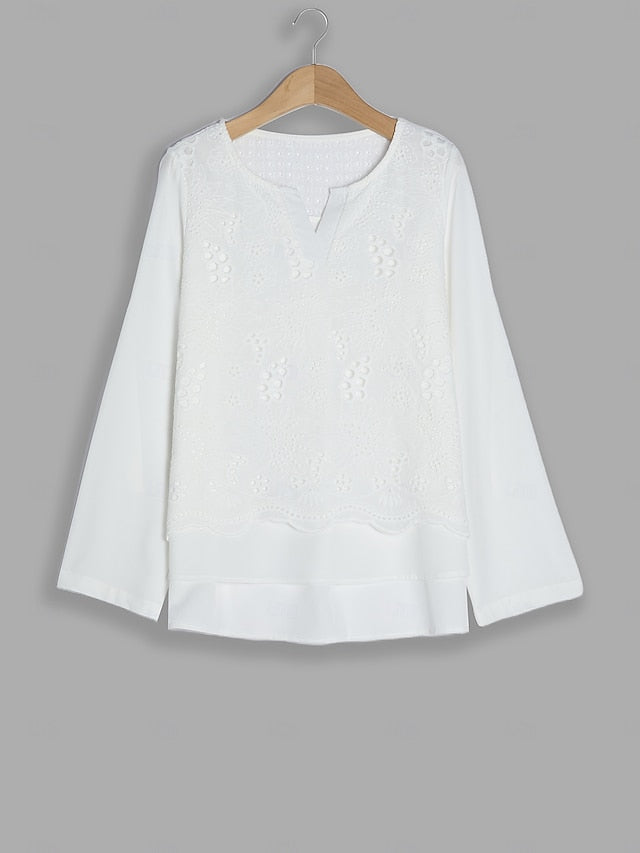 Women's Shirt Blouse Dressy Tops Embroidered Eyelet Solid