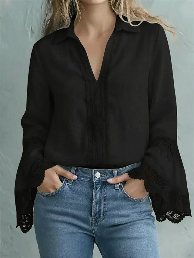 Women's Blouse Dressy Tops Lace Tops Ruched Lace Patchwork