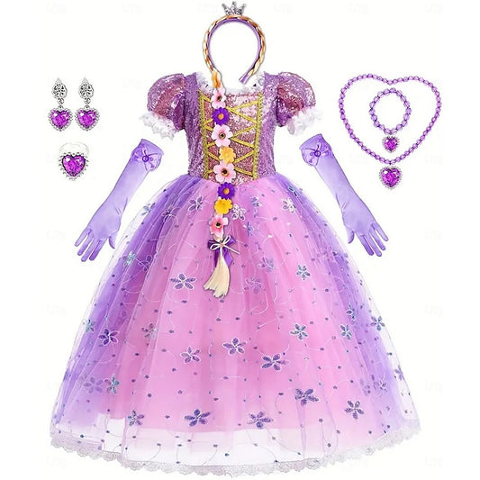 Rapunzel Theme Girl Sofia Princess Dress Fairytale Flower Party