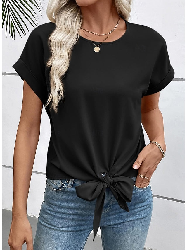 Women's Blouse Solid Color Elegant Stylish Basic Short