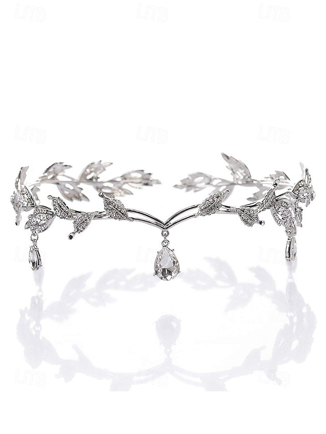 Headpiece – Blue Gemstone with Leaf Drops Vintage Gold