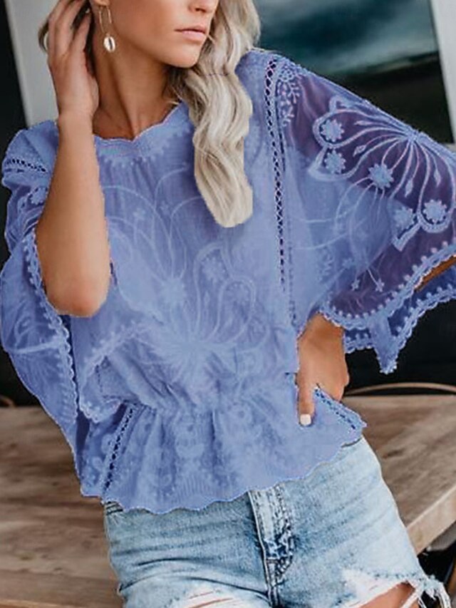 Women's Shirt Lace Shirt Lace Splicing Top Blouse Lace Lace