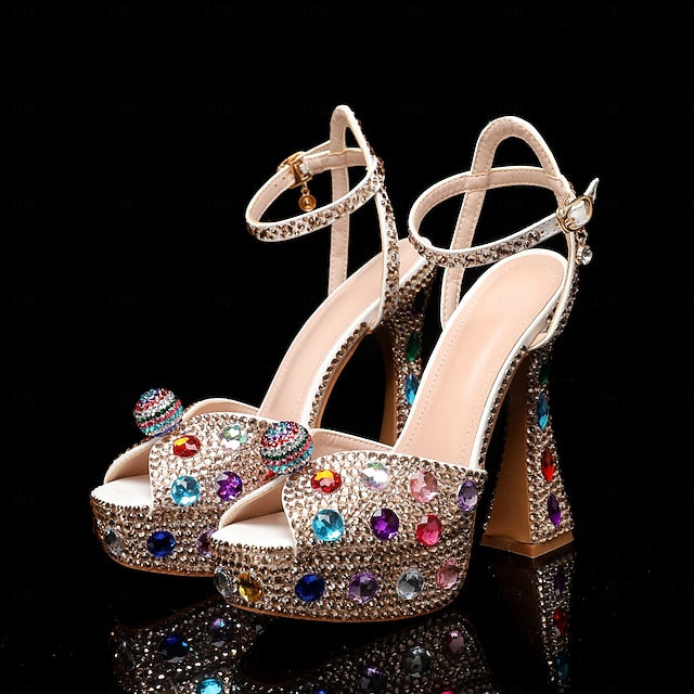 Rhinestone Colorful Sparkly Platform Sandals Women's –