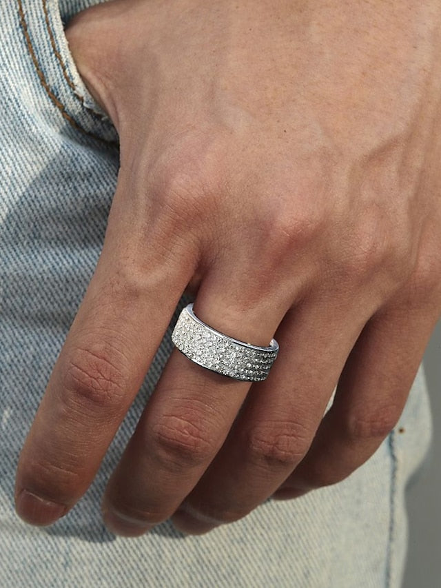 Pave Wide Band Full Rhinestone Men's Rings with