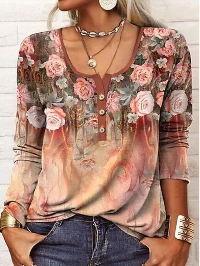 Women's Tunic T Shirt Floral Graphic Geometric Stylish