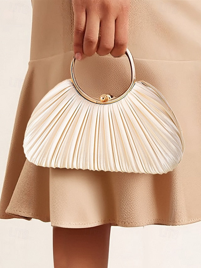 with Elegant Pleated Green Velvet Clutch - Handle Ring Gold