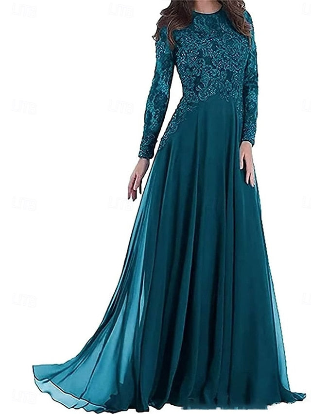 Elegant the Mother Party Floor Crew of Bride Neck Dress A-Line