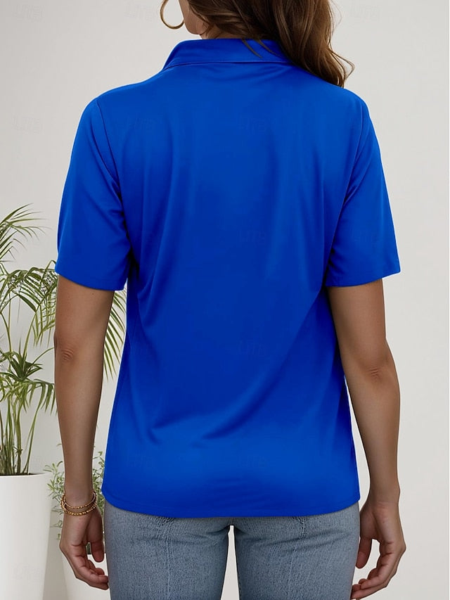 Women's Shirt Short Sleeve Button Down Blouse Solid Color