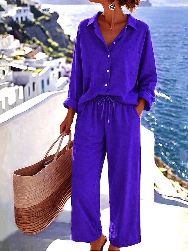 Women's Pants Sets Bolero Top Long Sleeve Shirt Collar