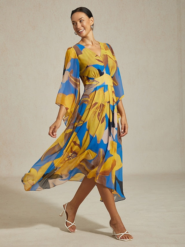 Women's Maxi Dress Chiffon Abstract Floral Print Sheer