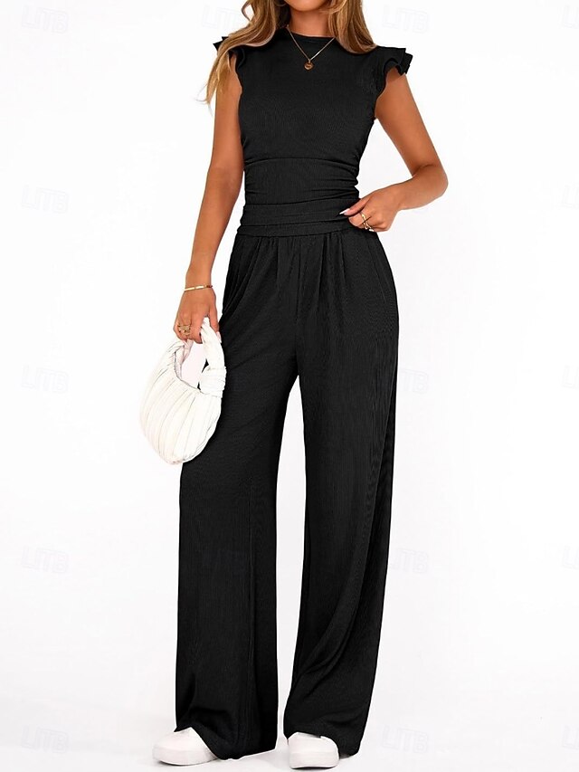 Women's Two Piece Sets Camis Pants Sets Sleeveless Round