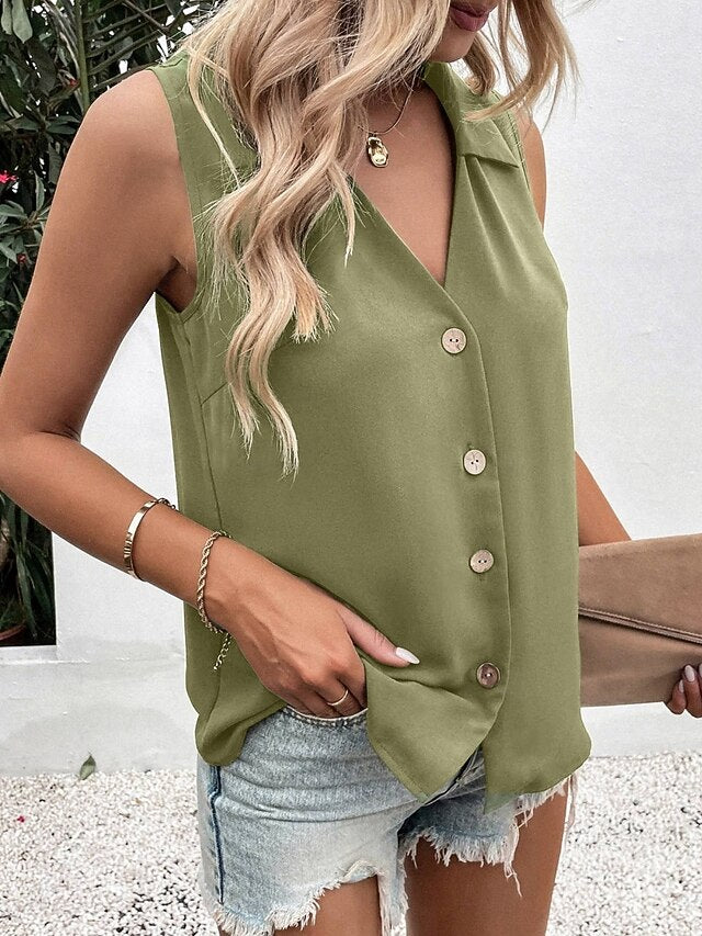 Women's Camisole Tank Top Buttons Solid Color Daily Stylish
